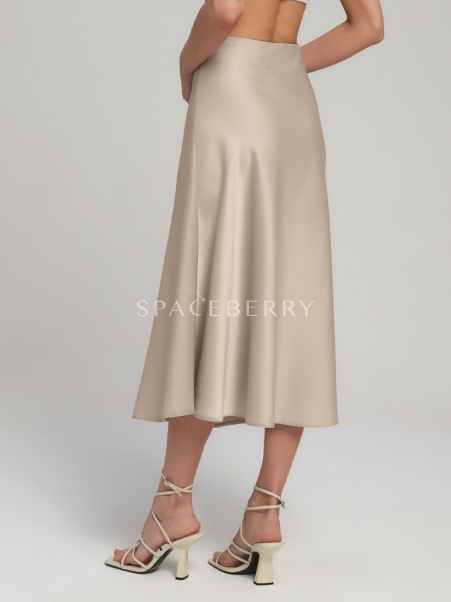 Женская прямая атласная юбка миди